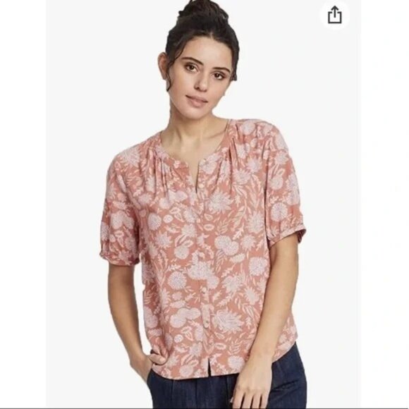 Universal Thread Womens Floral Print Short Sleeve Button-Front Blouse XXL Rust W - Picture 1 of 7